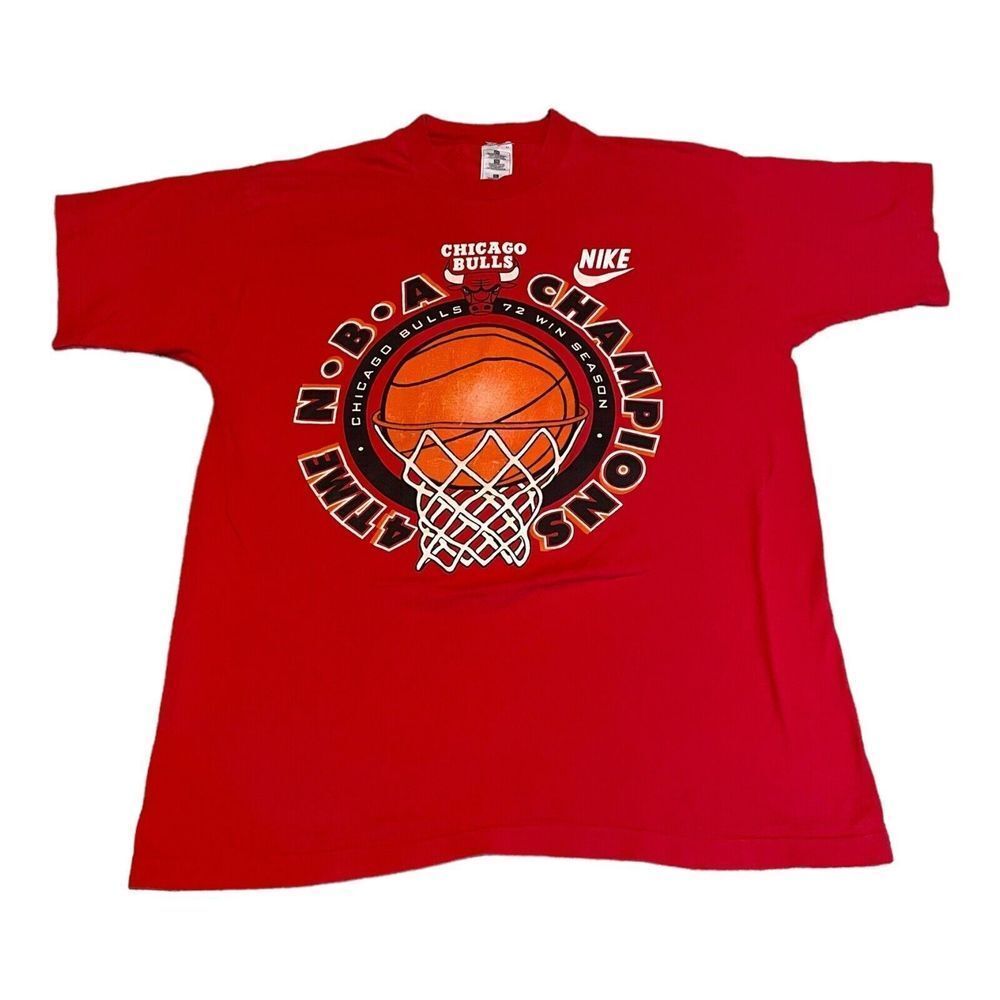 Vintage 1996 Chicago Bulls 4 Time NBA‎ Champions Nike Red T-Shirt Mens XL USA